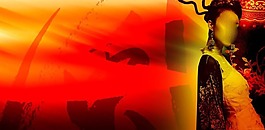 中國(guó)風(fēng)紅色背景下的女孩psd素材