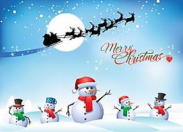 卡通雪人小鹿圣誕節背景圖片