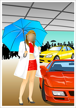 手拿雨傘的賽車(chē)女郎