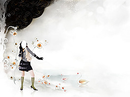 性感美女唯美水墨毛筆畫psd插畫素材