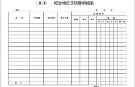 吧臺物資日銷售明細表圖片