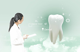 女醫(yī)生背影和牙齒模型