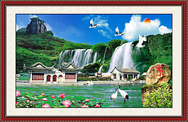 瀑布山水風(fēng)景裝飾畫