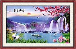山水相框畫素材下載