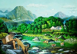 山村油画风景 素材下载