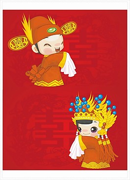 矢量卡通古代新娘新郎AI素材