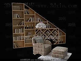 3DAMAX书桌沙发组合书架源文件
