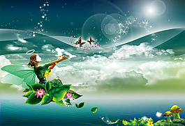 唯美風(fēng)景插畫 夢幻天使圖片