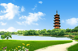 唯美自然风景图片 七层塔图片
