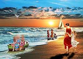 油畫風景 海邊素材下載
