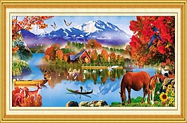 油画风景客厅画 模板下载