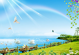 天鵝湖畔高清風(fēng)景PSD分層模板