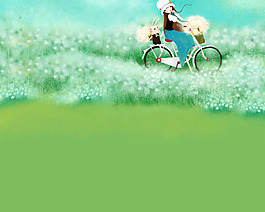 綠色卡通少女背景