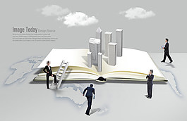 書(shū)本上的樓房和商務(wù)人物