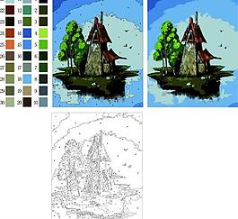 懸空島 diy數字油畫圖片