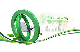 綠色立體圓圈和綠葉