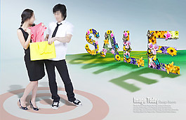 花朵組成的sale英文和情侶
