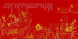 荷花圖紅色背景圖