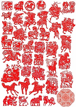 马年剪纸素材模板下载