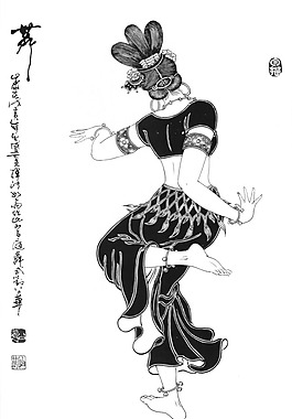 劉公華白描人物-007 舞