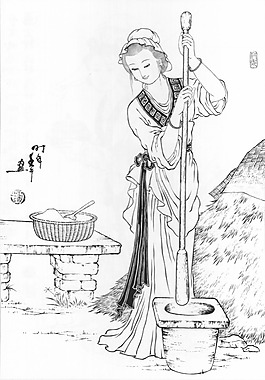 劉公華白描人物-026 搗米