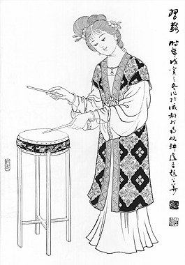 劉公華白描人物-030 擊鼓圖