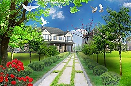 鄉(xiāng)間莊園外景影樓背景大圖