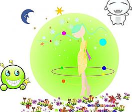 卡通風格少女插畫圖片