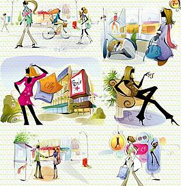 水墨風(fēng)格時(shí)尚人物插畫圖片