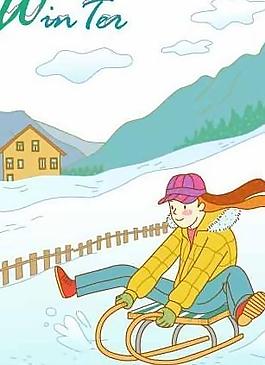 韓國冬季圣誕小女孩插畫圖片