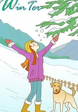 韓國冬季圣誕小女孩插畫圖片