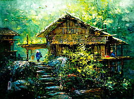 山村风景油画