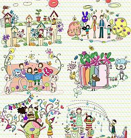 可爱 线条 儿童 插画图片