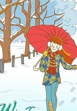 韓國冬季圣誕小女孩插畫圖片