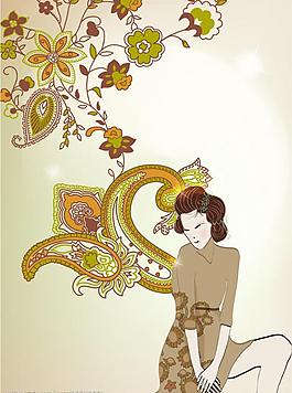 70年代中國女性矢量插畫圖片