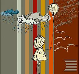 下雨天拿着气球的小女孩图片