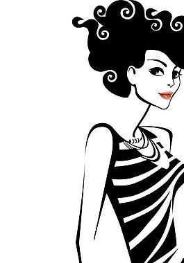 手繪時尚黑白美女圖片