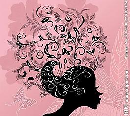 浪漫秀發(fā)花紋 蝴蝶女孩圖片