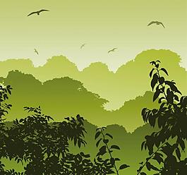 手绘山脉树木风景矢量图片