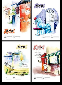 手繪風(fēng)景本本圖片