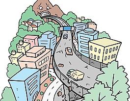 地震中的城市插画图片