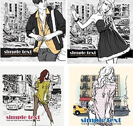 潮流人物插畫背景圖片