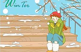 韓國冬季圣誕小女孩插畫圖片