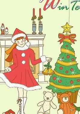 韓國冬季圣誕小女孩插畫圖片