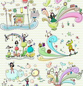 可爱线条儿童插画图片