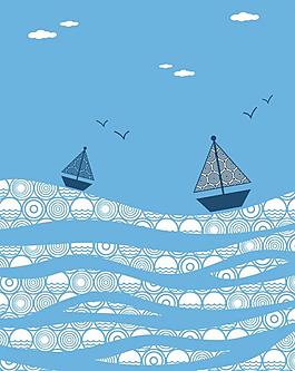 藍色小船插畫圖片