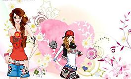 美麗花紋 插畫美女圖片