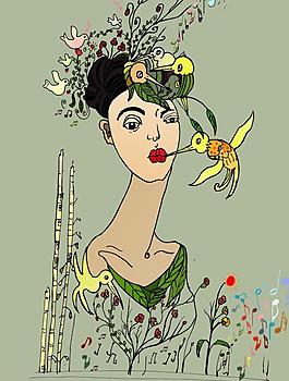 鳥語花香 人物插畫圖片