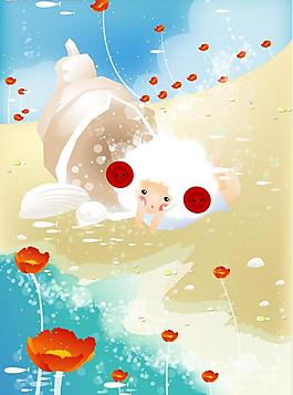 韓國插畫,鈕扣少女系列圖片