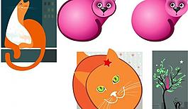 4款 可爱的猫 插画 矢量 素 材图片